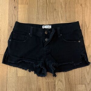 Free People Black Frayed Hem Denim Shorts